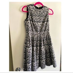 Taylor Fit & Flare Jacquard Leopard Animal Print Dress Black Gray White Size 4